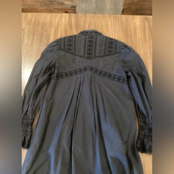 Rebecca Taylor Lace Mock Neck Long Sleeve Poplin cotton mini Dress black 0 - Picture 5 of 14